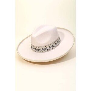 Hat Boho Stripe Pattern Strap Fashion Hat Ivory